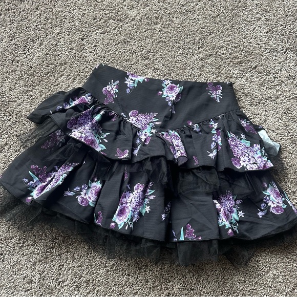 Dolls Kill Black and Purple Floral Mini Skirt - Picture 2 of 4